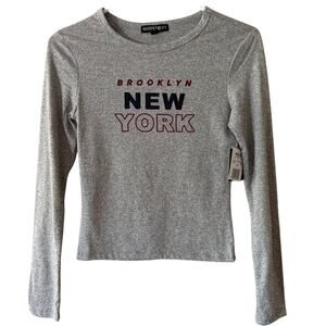 NWT Harper & Ivy Juniors Gray Brooklyn New York Long Sleeve T Shirt sz L